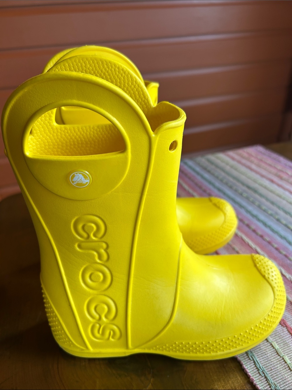 CROCS Kids Bright Yellow Waterproof Rain Boots with Built-In Handles
